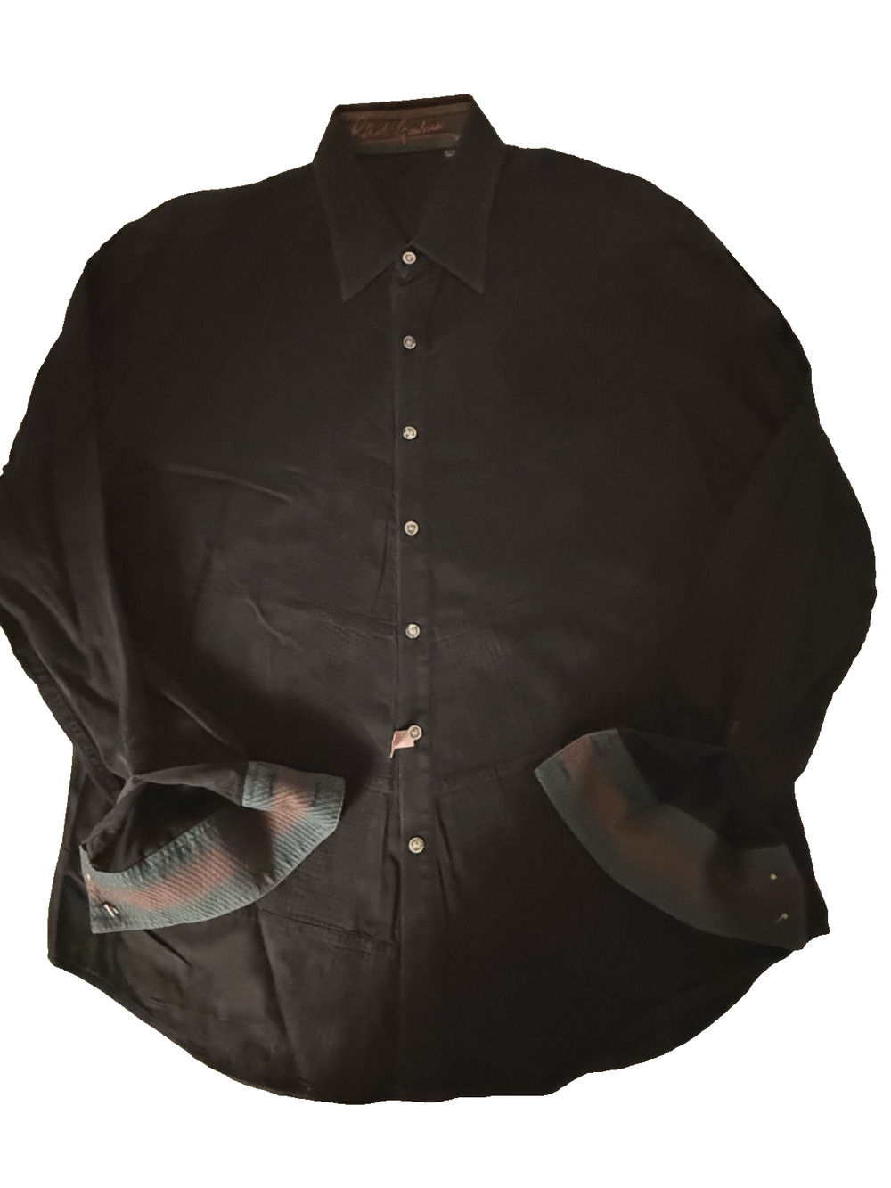 Robert Graham Textured Pattern Black Long Sleeve Button Up Flip Cuff XL